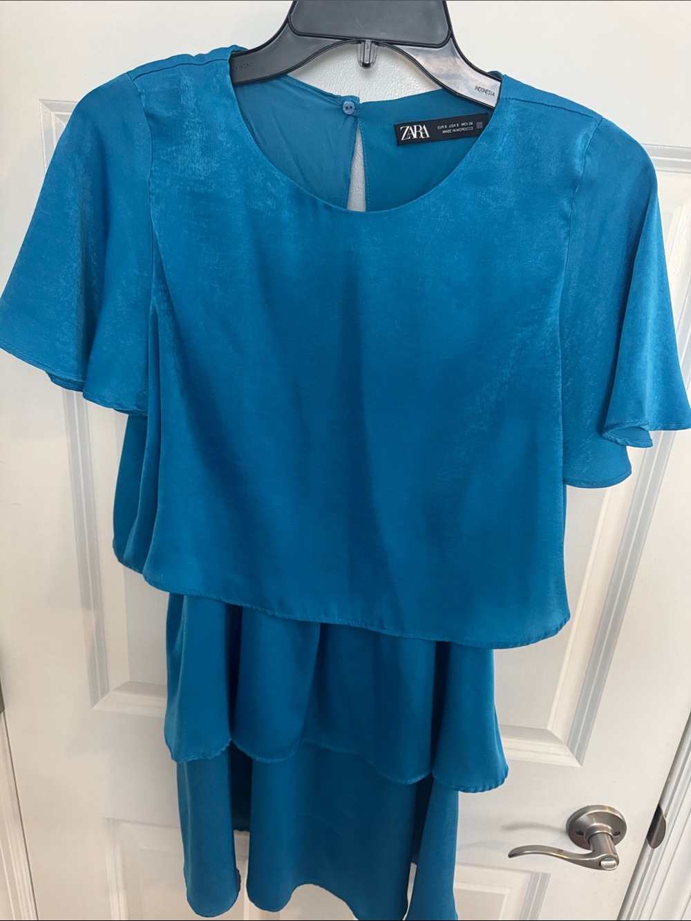 Zara Ocean Blue Layered Flutter-Sleeve Dress